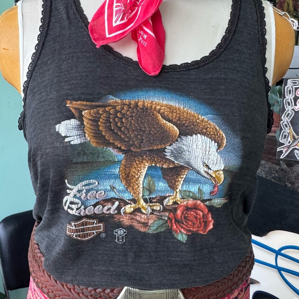 Vintage lace trim Harley Davidson Black Eagle Graphic Tank Top rare